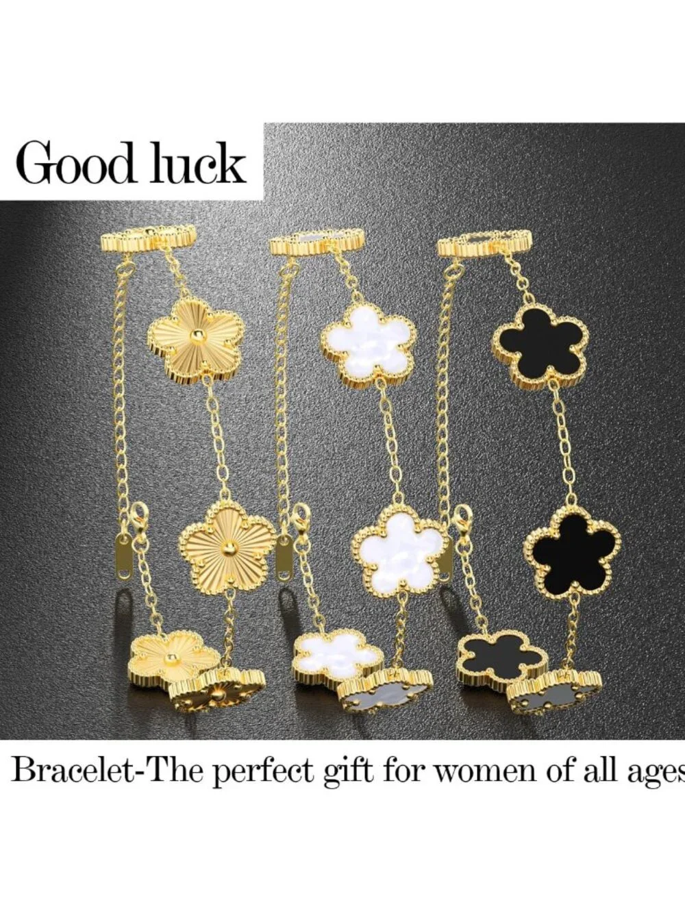 Trendy 18K Gold Plated Clover Bracelet Set - Flower Leaf Jewelry for Women